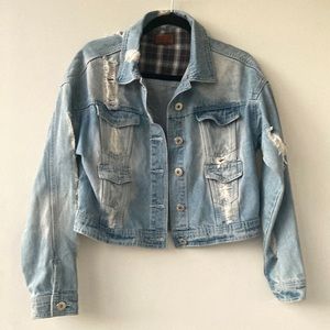 ✨Medium POL Distressed Denim Jacket Boho Festival